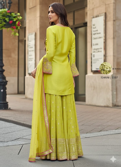 Desgner Faux Georgette With Embroidered Sequence Work Plazzo Wedding Collection