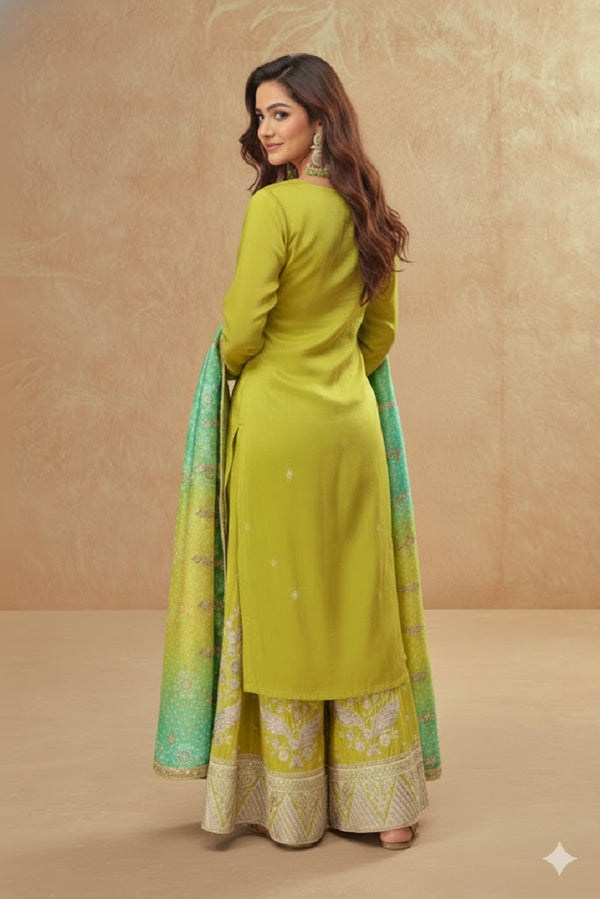 Party Wear Cosmos Silk With Sequence Embroidered Work Plazzo Set