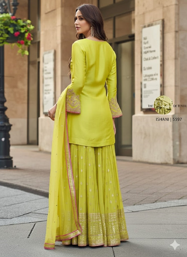 Desgner Faux Georgette With Embroidered Sequence Work Plazzo Wedding Collection