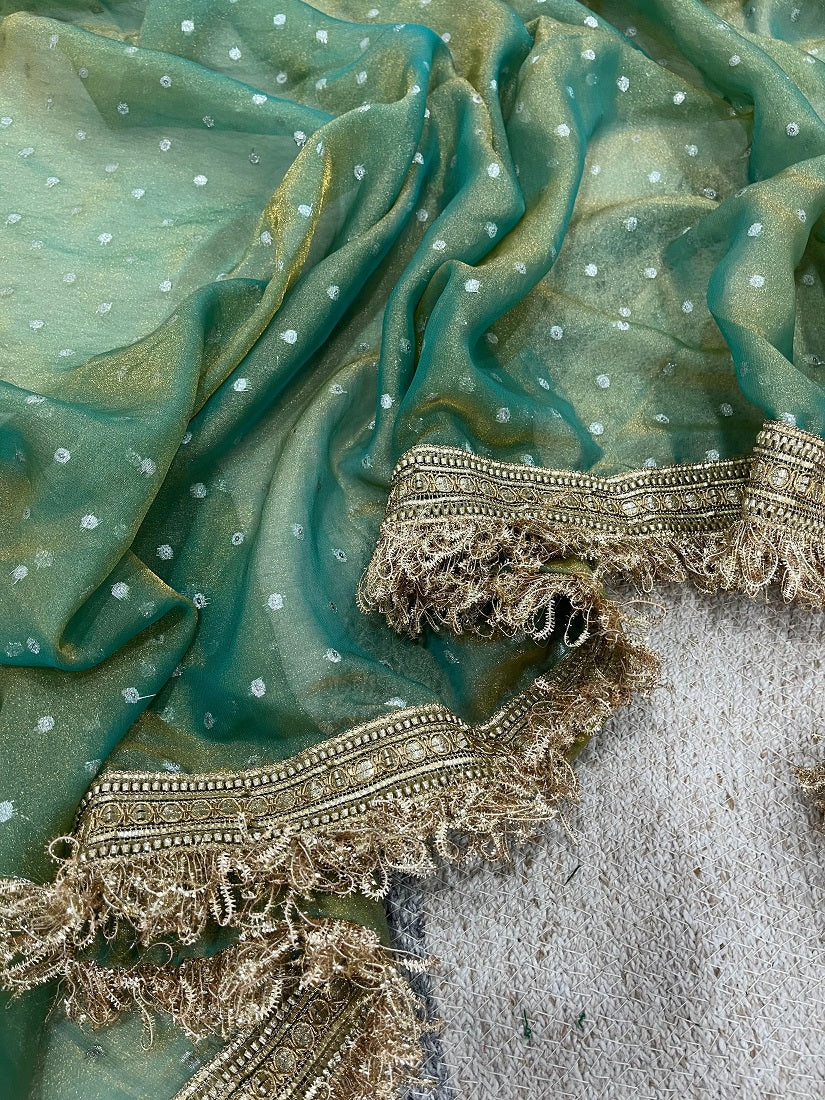 Seagreen Moss Silk With Jecquard Butti Saree With Unstitched Blouse