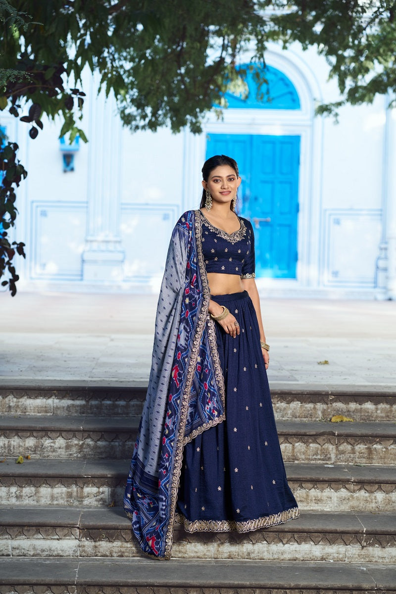 Navyblue Vichitra Silk Embroidered Work Wedding Lehenga Choli