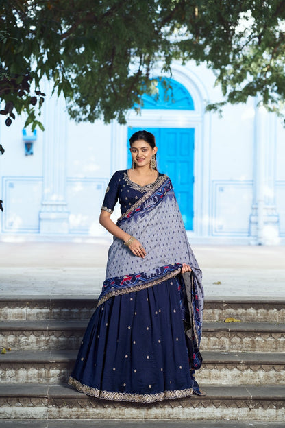 Navyblue Vichitra Silk Embroidered Work Wedding Lehenga Choli