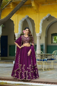 Wine Rangoli Silk Embroidered Work Wedding Lehenga Choli