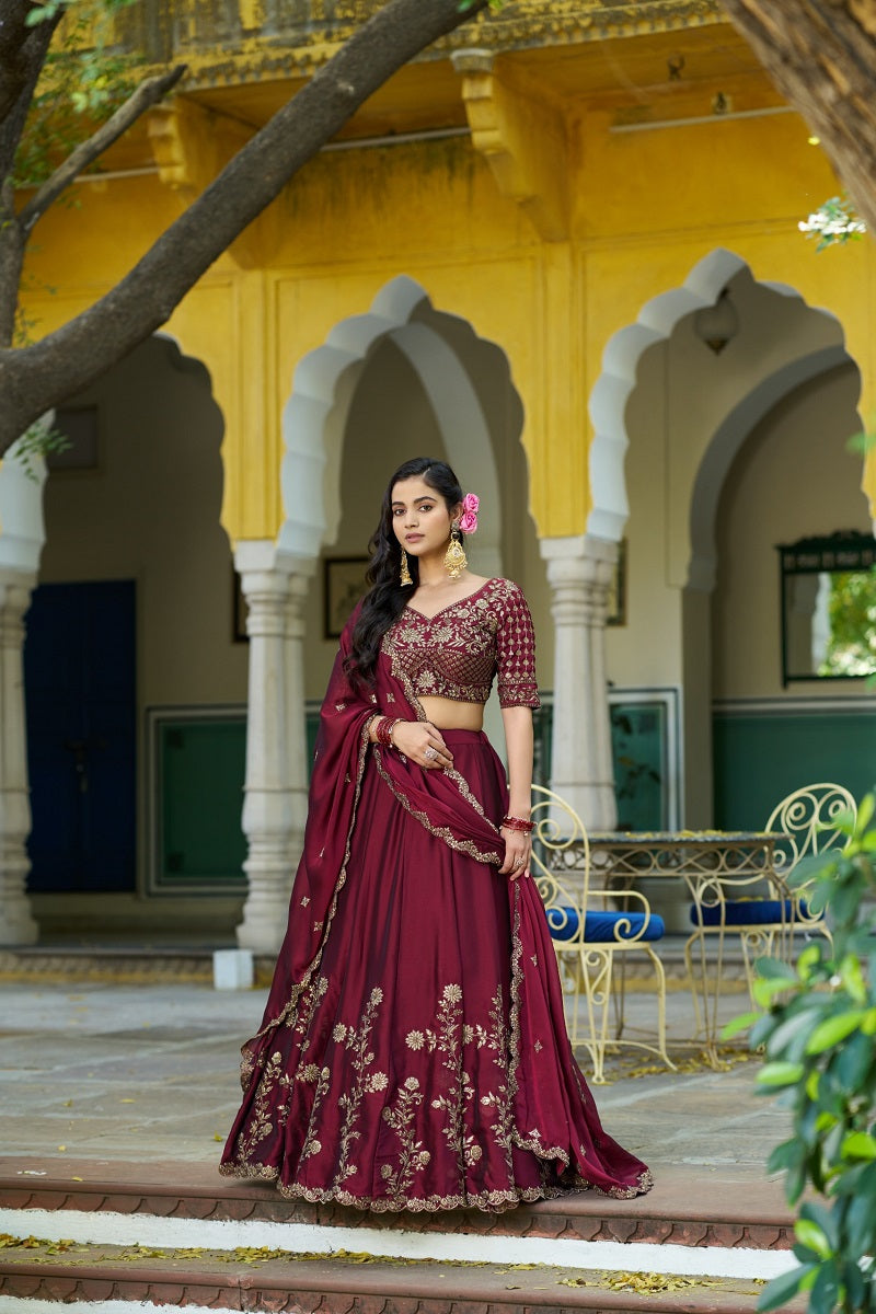 Maroon Rangoli Silk Embroidered Work Wedding Lehenga Choli
