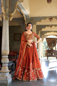 Orange Rangoli Silk Embroidered Work Wedding Lehenga Choli