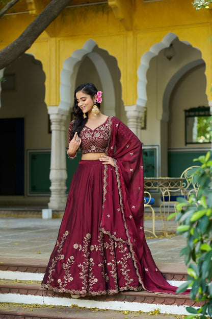 Maroon Rangoli Silk Embroidered Work Wedding Lehenga Choli