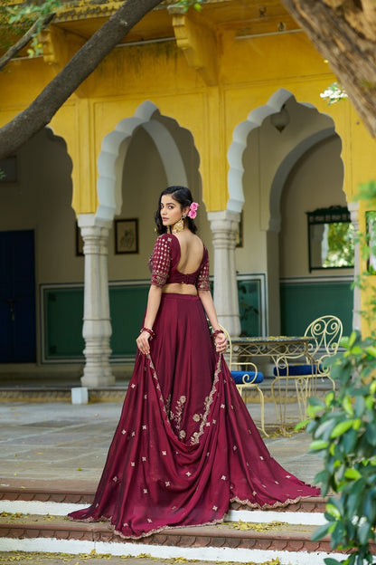 Maroon Rangoli Silk Embroidered Work Wedding Lehenga Choli