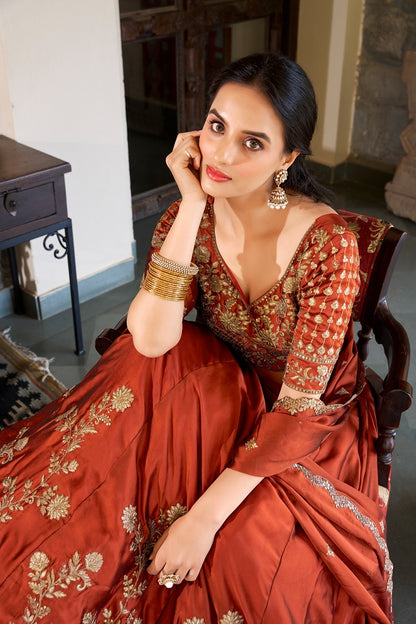 Orange Rangoli Silk Embroidered Work Wedding Lehenga Choli