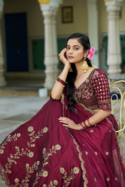 Maroon Rangoli Silk Embroidered Work Wedding Lehenga Choli