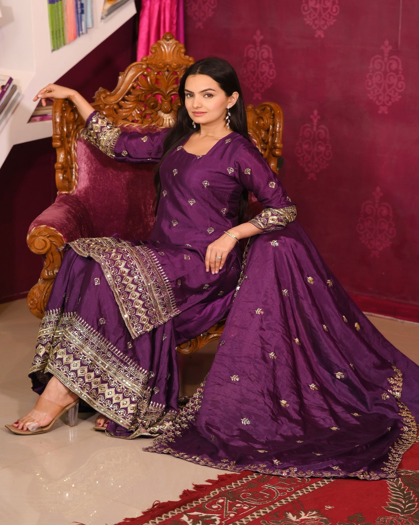 Heavy Chinon Suit With Sequence Embroidered Work 10