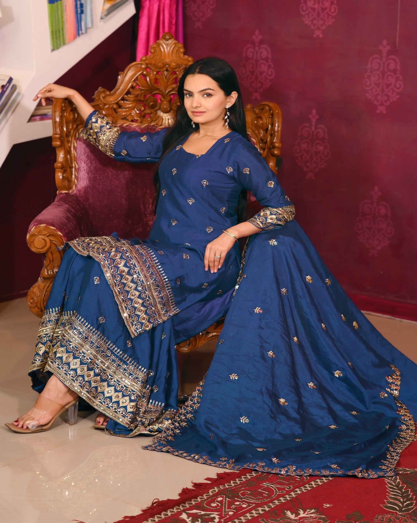 Heavy Chinon Suit With Sequence Embroidered Work 10