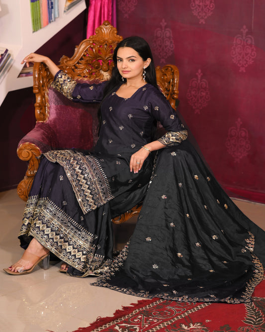 Heavy Chinon Suit With Sequence Embroidered Work 10