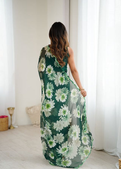 Green Color Georgette Fabric Designer Printed Bollywood Style Saree