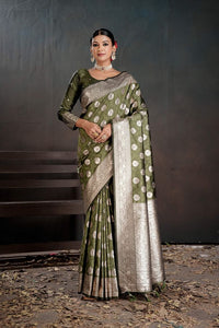 Green Color Silk Blended Fabric Woven Jacquard Designer Partywear Saree