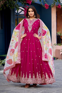 Pink Color Beautiful Ceremonial Heavy Looks Gown With Dupatta