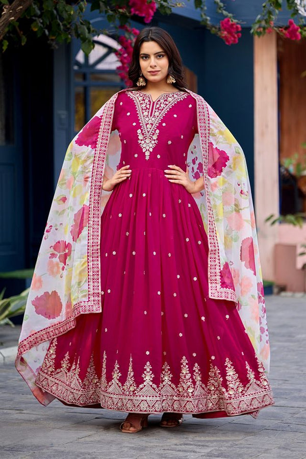 Pink Color Beautiful Ceremonial Heavy Looks Gown With Dupatta
