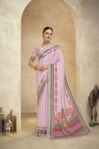 Graceful Ethnic Purple Color Bollywood Style Crepe Silk Designer Digital Foil Printed Saree