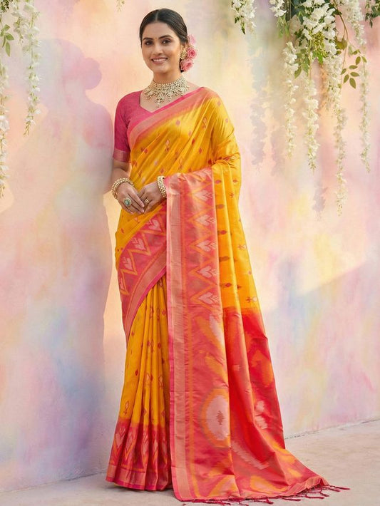 Yellow Color Soft Silk Woven Designer Graceful Ethnic Partywear Saree