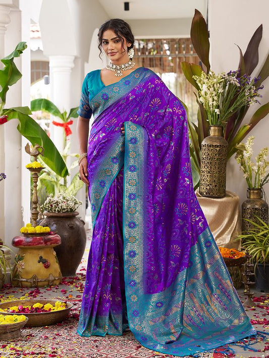 Violet Color Beautiful Girlie Woven Designer Partywear Saree