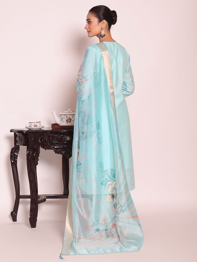 Sea Green Color Beautful Poly Silk Fabric Stylish Partywear Attire For Girls