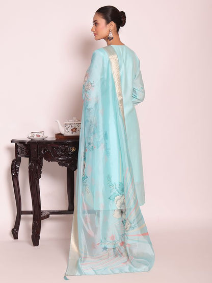 Sea Green Color Beautful Poly Silk Fabric Stylish Partywear Attire For Girls
