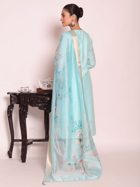Sea Green Color Beautful Poly Silk Fabric Stylish Partywear Attire For Girls