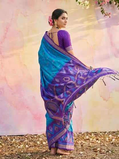 Blue Color Soft Silk Woven Designer Graceful Ethnic Partywear Saree