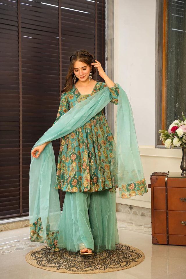 Festive wear sarara set with dupatta  Pista
