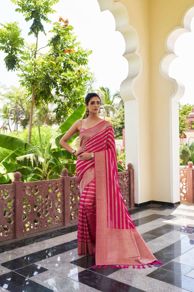Pink Color Beautiful Woven Designer Partywear Ethnic Saree