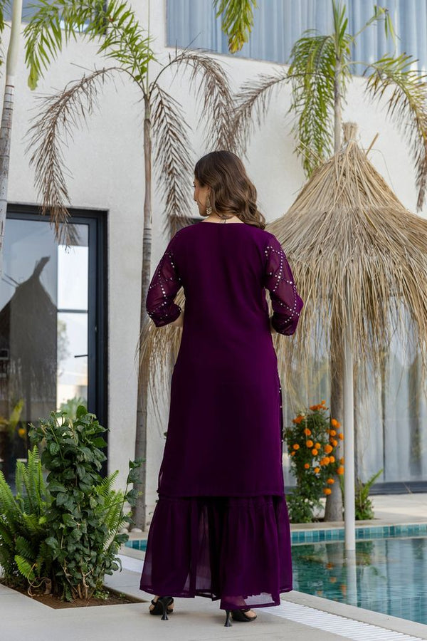 Wine Faux Georgette Fabric Beautiful Graceful Ceremonial Kurta Set