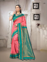Dark Peach Color Silk Blended Woven Designer Ethnic Partywear Saree