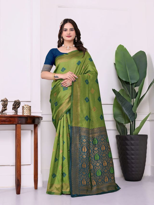 Mahendi Color Festive Special Traditional Art Silk Woven Designer Saree