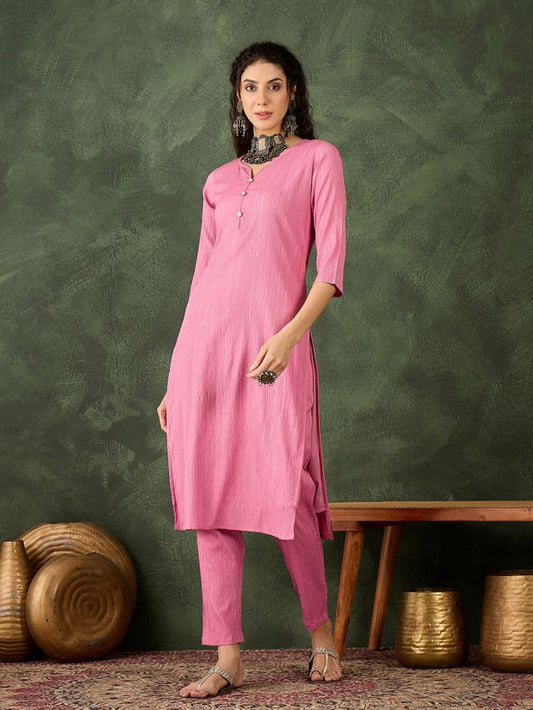 Pink Color Cotton Silk Blend Beautiful Stylish Tendy Top Bottom Set