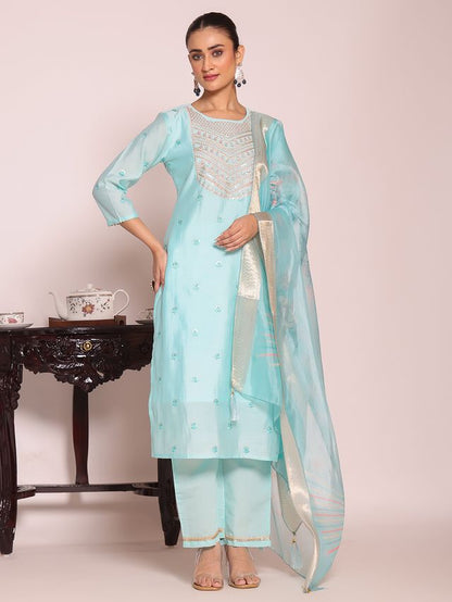 Sea Green Color Beautful Poly Silk Fabric Stylish Partywear Attire For Girls