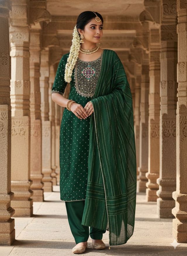Green Color Modal Buti Fabric Woven Designer Beautiful Partywear Sawlar Kameez