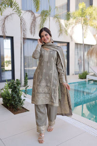 Grey Color Beautiful Ho Silk Fabric Stylish Ceremonial Attire