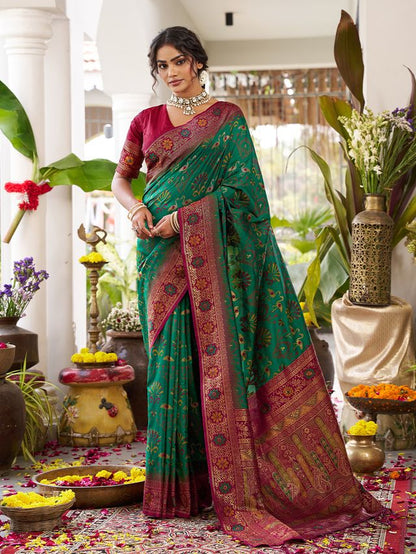 Green Color Beautiful Girlie Woven Designer Partywear Saree