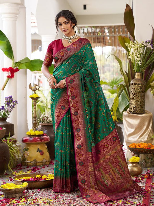 Green Color Beautiful Girlie Woven Designer Partywear Saree