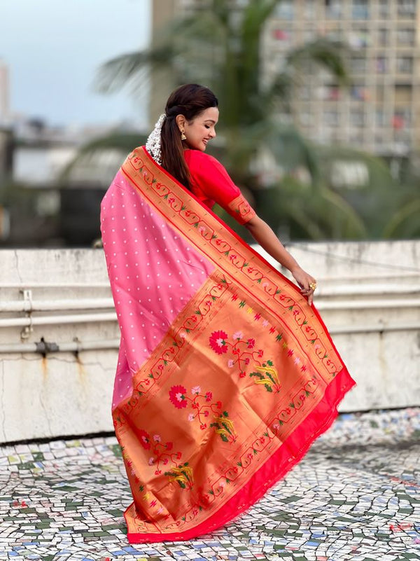 Baby Pink Color Beautiful Soft Silk Woven Designer Partywear Saree