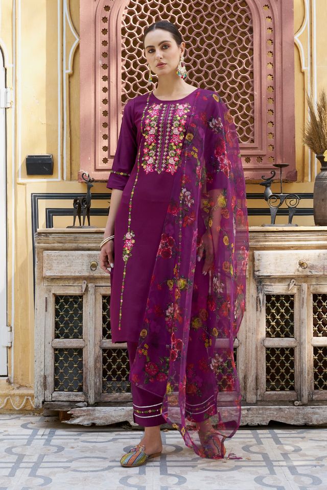 Purple Color Viscose Rayon Fabric Smart Embroidered Girlie Trendy Salwar Suit