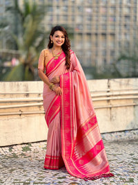 Pink Color Soft Silk Woven Designer Saree For Ceremonial Looks