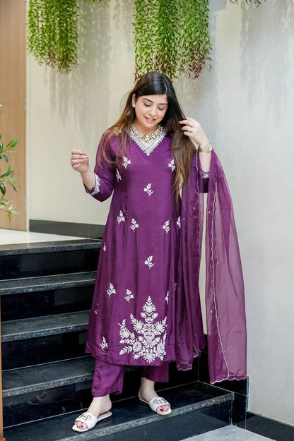Wine Color Beautiful Readymade Dress On Muslin Fabric For Graceful Girlie Looks