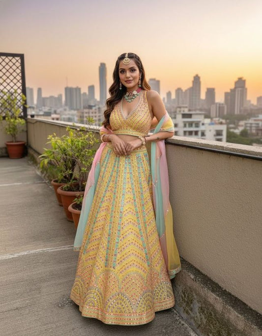 Royal Maroon Ethnic Lehenga Set with Heavy Embroidery HKV-003360 YELLOW