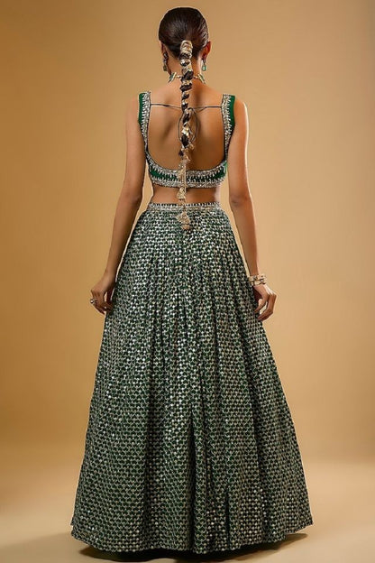 Leheriya Style Lehenga Choli with Embroidered Dupatta EL-601-GREEN
