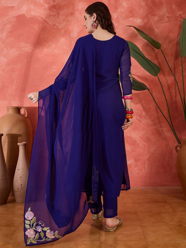 Royal Blue Color Silk Blend Fabric Elegant Salwar Kameez