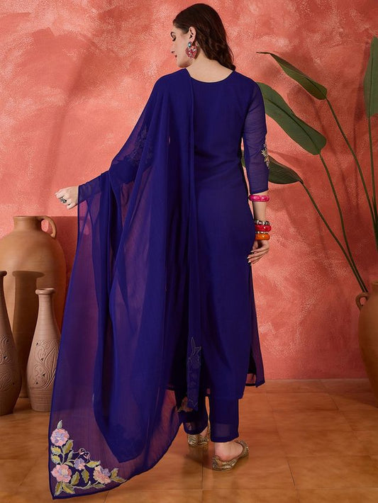 Royal Blue Color Silk Blend Fabric Elegant Salwar Kameez