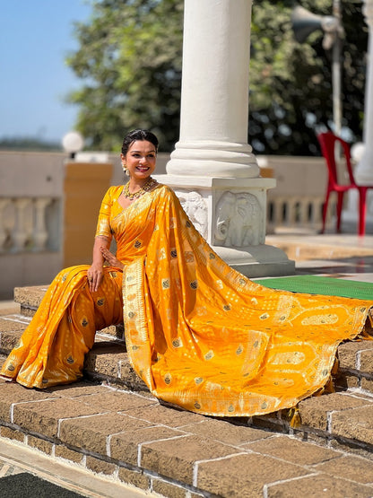 Yellow Soft Dolla Silk Meenakari Weaving Saree With Unstitched Blouse