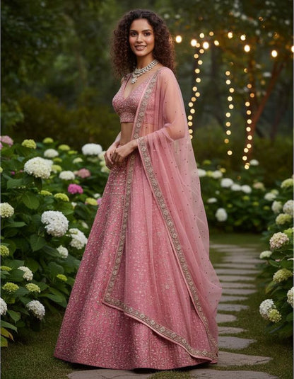 Turquoise Designer Lehenga with Dupatta – Indian Ethnic Wear HKV-003020 PINK