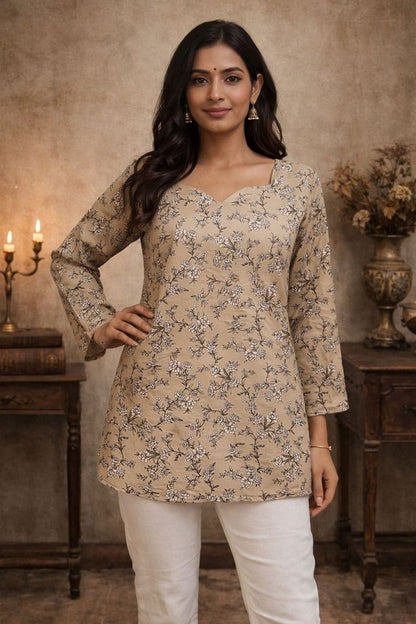 Beige Color Designer Digital Printed Formal Rich Looks Kurta For Girls