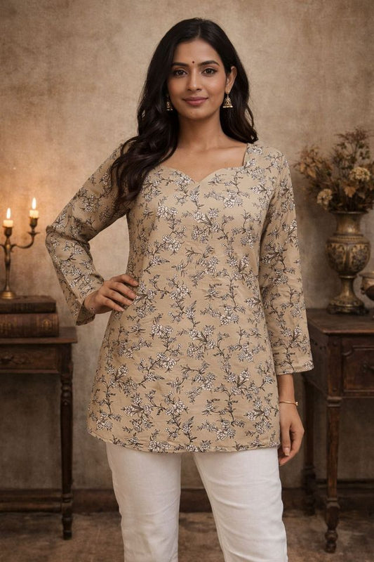 Beige Color Designer Digital Printed Formal Rich Looks Kurta For Girls